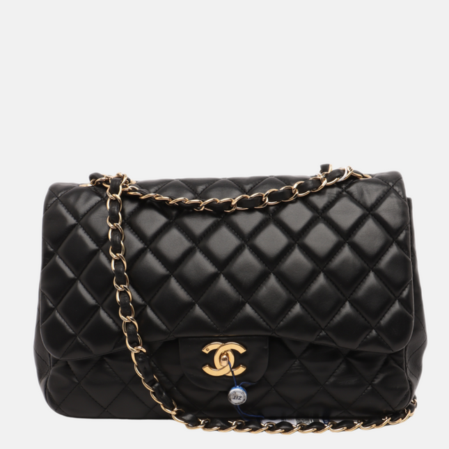 Chanel Classic Flap Jumbo 2009 Black Lambskin Leather Single Flap with Gold Hardware-Luxbags