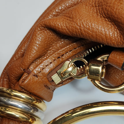 CHLOÉ Bracelet Hobo Embellished Brown Glossed Textured-leather Shoulder Bag