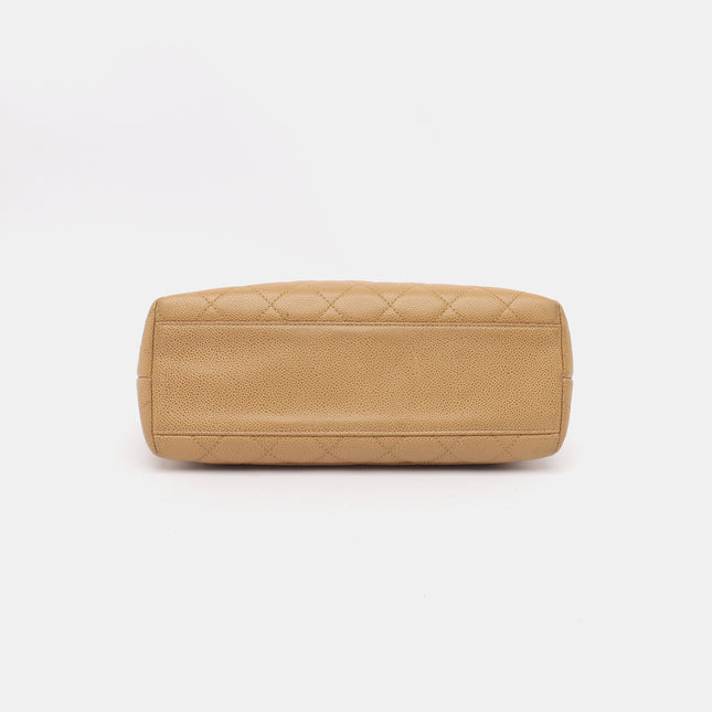 Chanel Vintage Top Handle Kelly Beige Flap Bag Caviar Leather 24k Gold Plated Hardware, 2000