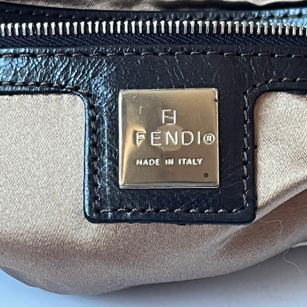 FENDI Baguette Beige Grey Silk Satin with Crystal Buckle Shoulder Bag