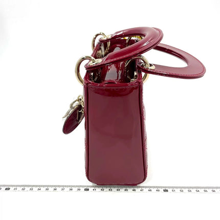 Lady Dior Mini Handbag 2021 Burgundy Red Patent Leather Gold-tone Chain Strap