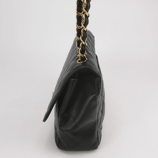 Chanel Classic Flap Jumbo Black Caviar Leather Single Flap 24k Gold Hardware 2008
