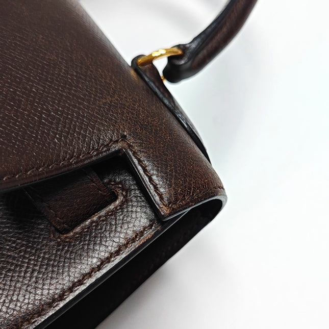 Hermes Kelly 28 Vintage Sellier Dark Brown Epsom Leather Gold Hardware 1990