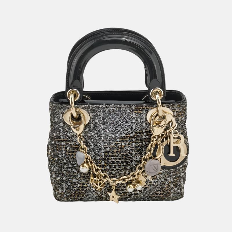 Lady Dior Mini Christimas 2011 Limited Edition Black Tweed and Star Chain-Luxbags