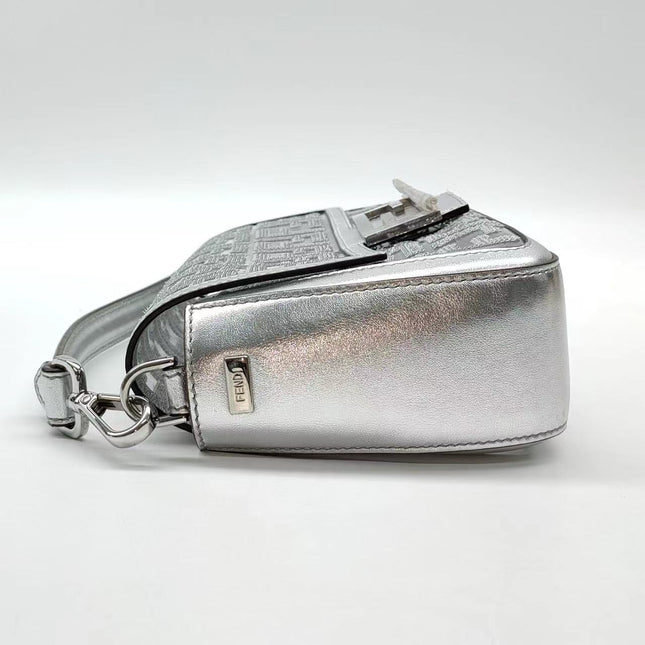 Sold Fendi Baguette Fendi x Nicki Minaj Silver PVC and Leather with Glitter Sequins Crossbody Bag