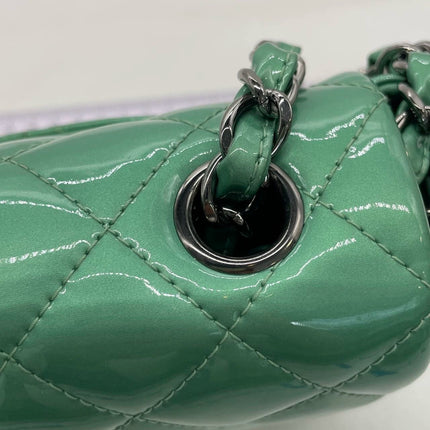 Chanel Classic Flap Rectangular Mini Green Patent Leather Silver HW