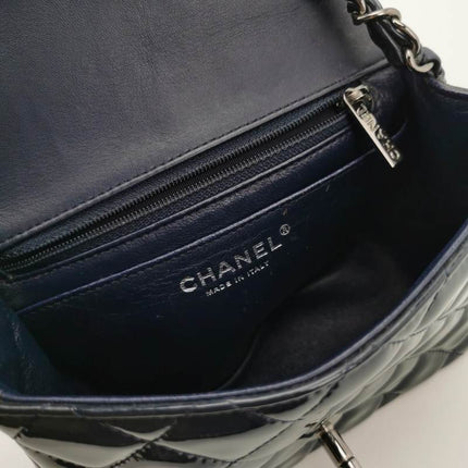 Sold Chanel Mini Square Classic Flap 2014 Navy Patent Leather Crossbody Bag