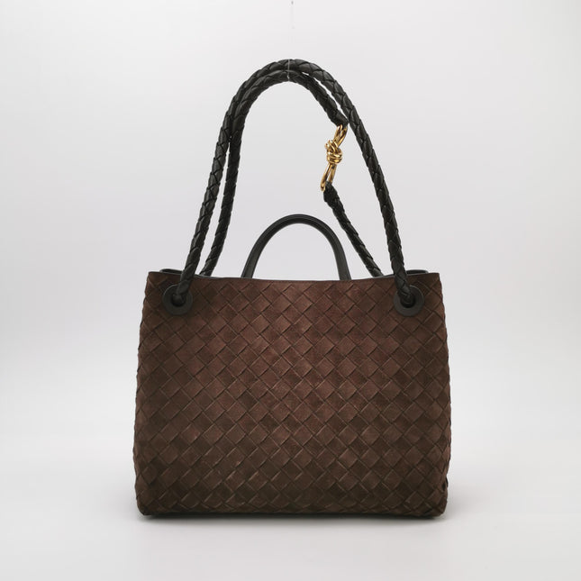 Bottega Veneta Andiamo Medium Dark Brown Suede Handbag