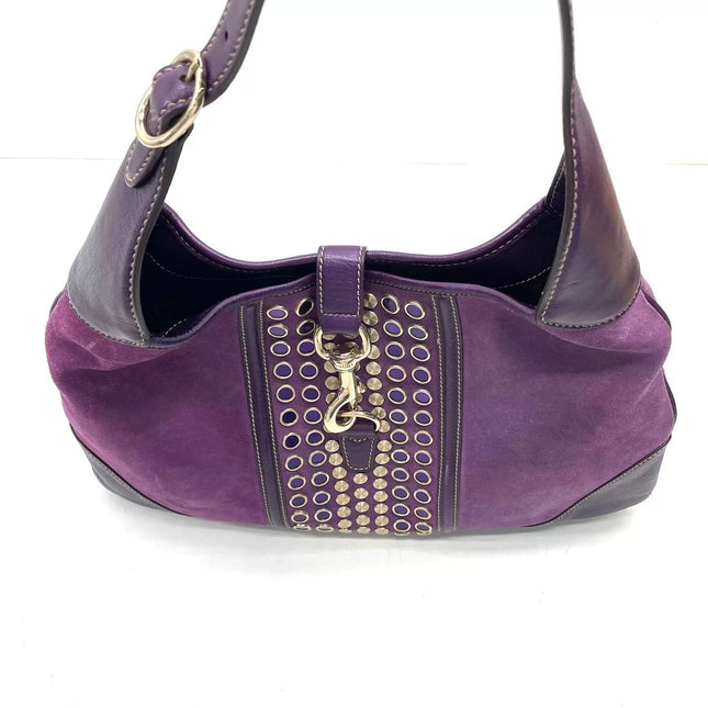 Gucci Jackie Vintage Large Purple Suede Leather Ringlets Decoration