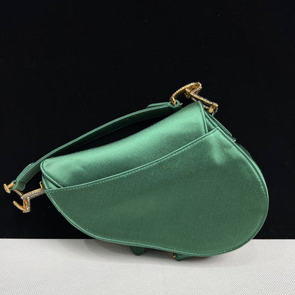 Dior Saddle Mini 2019 Silk Emerald Green with crystals