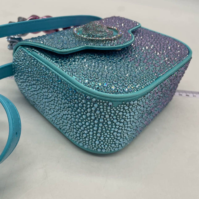 Versace La Medusa Mini Crystal Embellished Top Handle Bag in Blue Pink