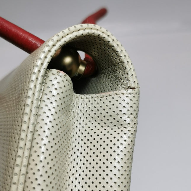 Chanel Vintage Classic Flap Bi-color Beige Perforated Leather and Red Leather Strap Bag, 2000-2002