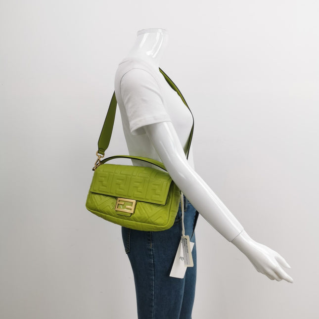 Sold Fendi Baguette Lambskin Leather Crossbody Bag Medium Lime Green