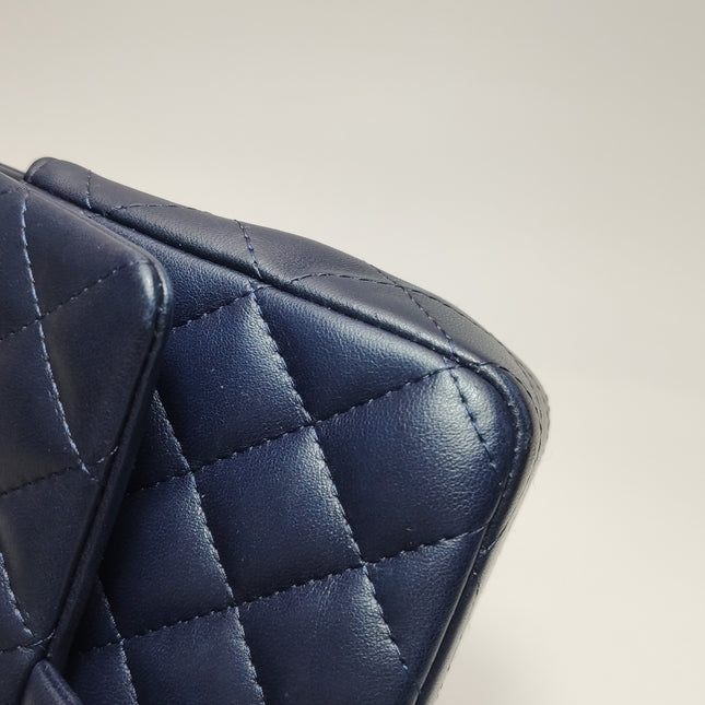 Chanel Classic Flap Mini Rectangular Navy Lambskin Leather Gold Hardware Microchip