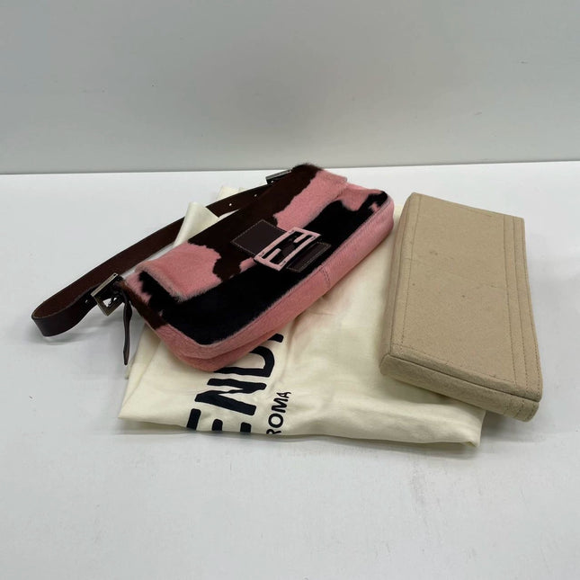 Fendi Baguette Pony-style Calfskin Leather Shoulder Bag in Pink Cow Print