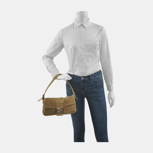 FENDI Baguette Vintage Corduroy Beige Brown Shoulder Bag