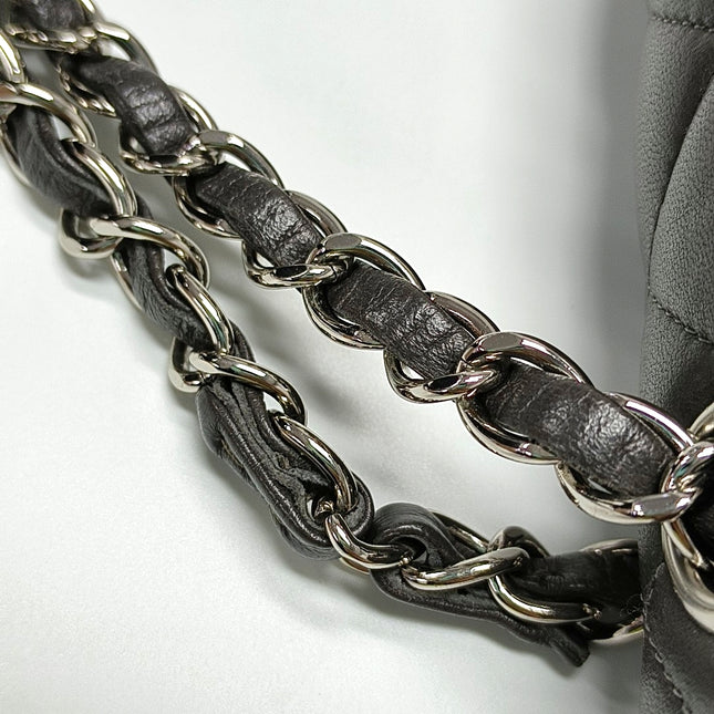 Chanel Timeless Classic Flap Medium Grey Lambskin Leather Silver Hardware