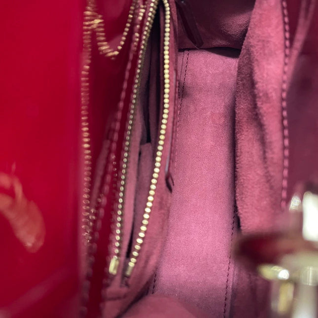 Lady Dior Mini Handbag Burgundy Red Patent Leather Gold-tone Chain Strap 2020 Suede Interior