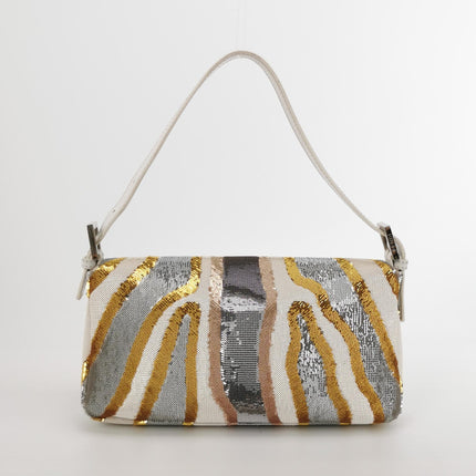 FENDI Baguette 1997 Zebra-Stripe Sequin White and Silver