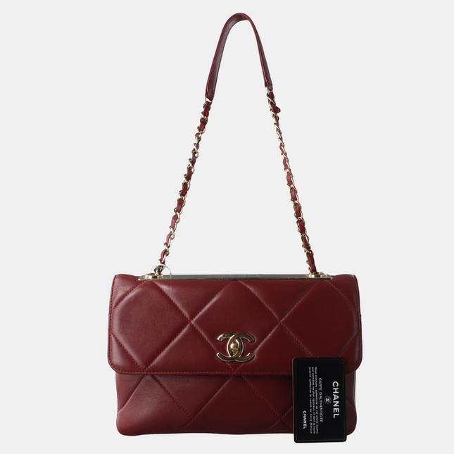 Chanel Trendy CC Flap Crossbody Bag Medium Lambskin Leather Burgundy, 2019-Luxbags