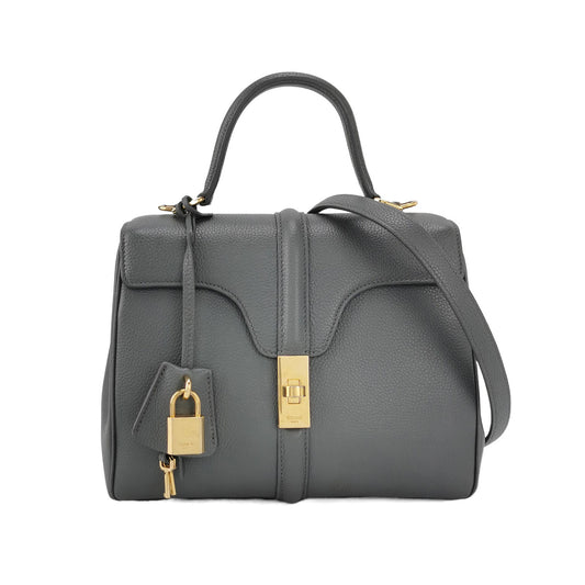 Celine 16 Bag Small Grey Pebbled Calfskin Leather-Luxbags