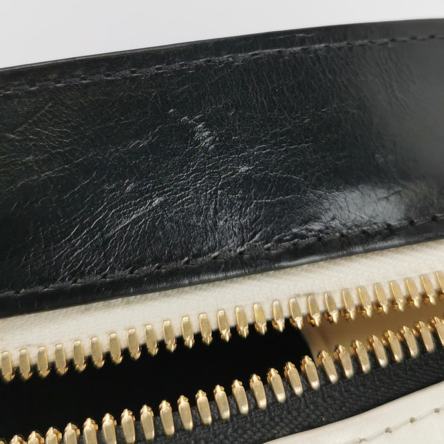 Chanel White and Black Small Crumpled Calfskin Vanity Case Crossbody Bag