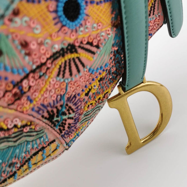 Sold Christian Dior Saddle Medium Multicolor Beads and Calfskin Leather Shoulder Bag