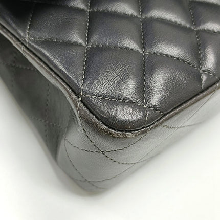 Chanel Timeless Classic Flap Medium Grey Lambskin Leather Silver Hardware