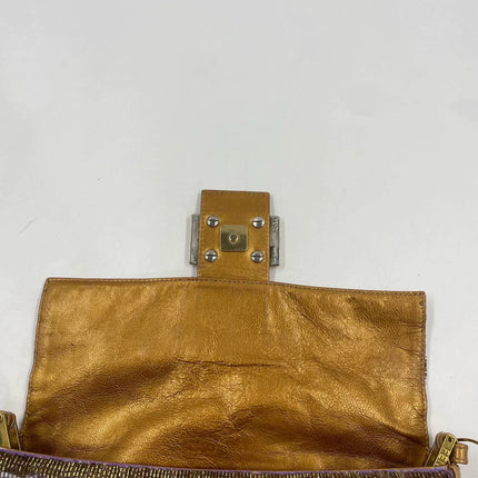 Sold FENDI Baguette Lilac Purple Glitter beads and Gold Leather