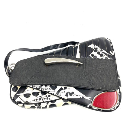 Dior Montaigne Chris 1947 Black Leather Cadillac Poker Print Bejeweled Shoulder Bag