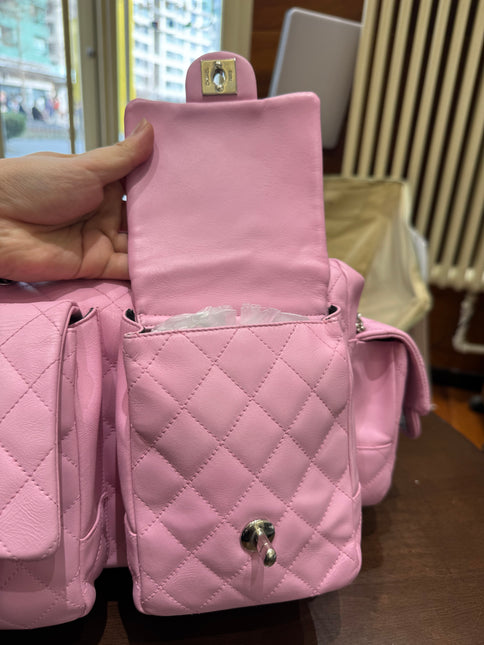 Chanel Cambon Large Pink Calfskin Leather Double Strap Handbag