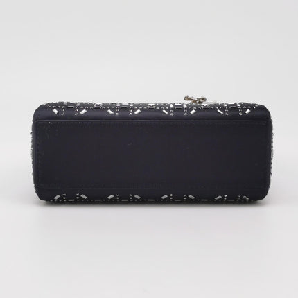 Lady Dior Mini Black Silk with Crystals Silver Hardware
