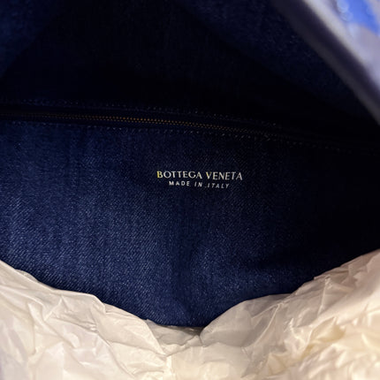 Bottega Veneta Hop Large Leather and Denim Intrecciato Navy Hobo Bag 55cm