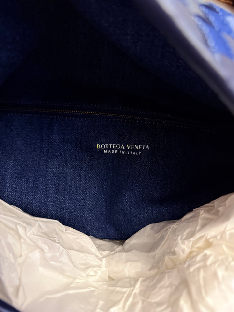 Bottega Veneta Hop Large Leather and Denim Intrecciato Navy Hobo Bag 55cm