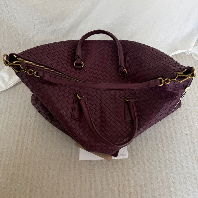 Bottega Veneta Maxi Convertible Tote Bag Wine Burgundy Leather Gold Hardware 50cm