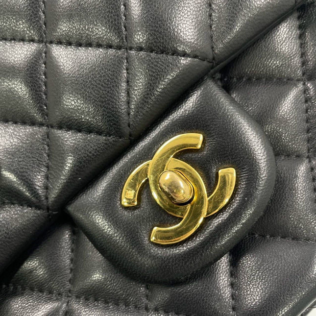 Chanel Classic Flap Vintage Medium Black Lambskin Leather with 24k Gold HW, 1991-1994