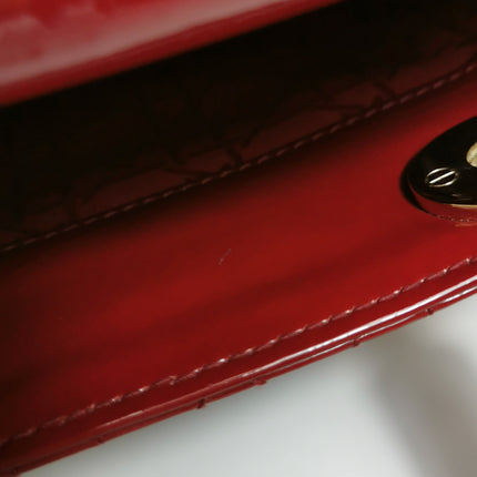 Lady Dior Mini Handbag Burgundy Red Patent Leather Gold-tone Chain Strap