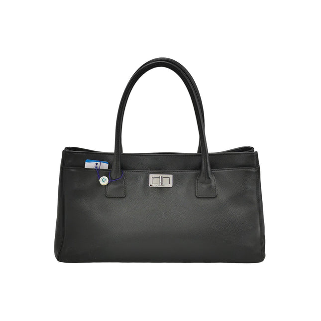 Chanel Cerf Executive East West Small Black Caviar Leather Handbag-Luxbags