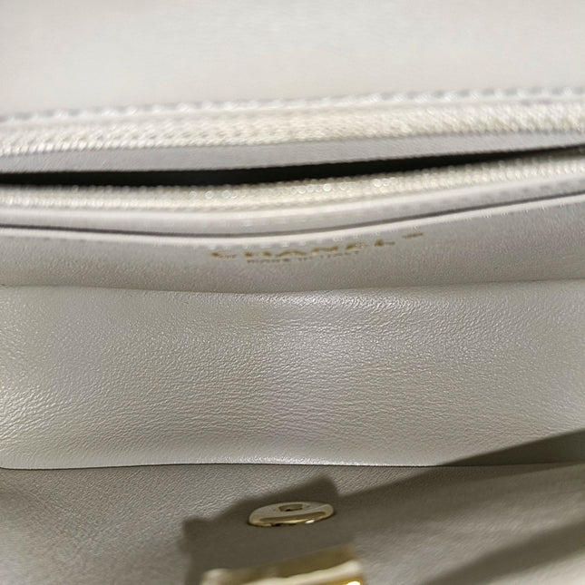 Chanel Classic Flap Rectangular Mini Grey Lambskin Leather Gold Hardware Microchip