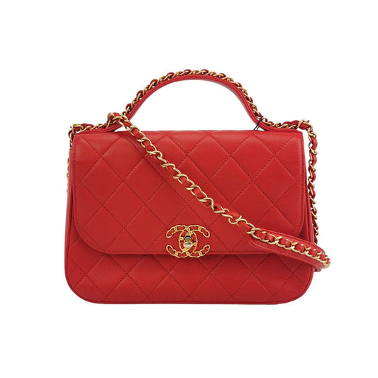 Chanel Chain Infinity Top Handle Caviar Leather Flap Satchel Red-Luxbags