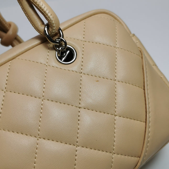Chanel Cambon Small Shoulder Bag Beige Calfskin Leather Double Strap