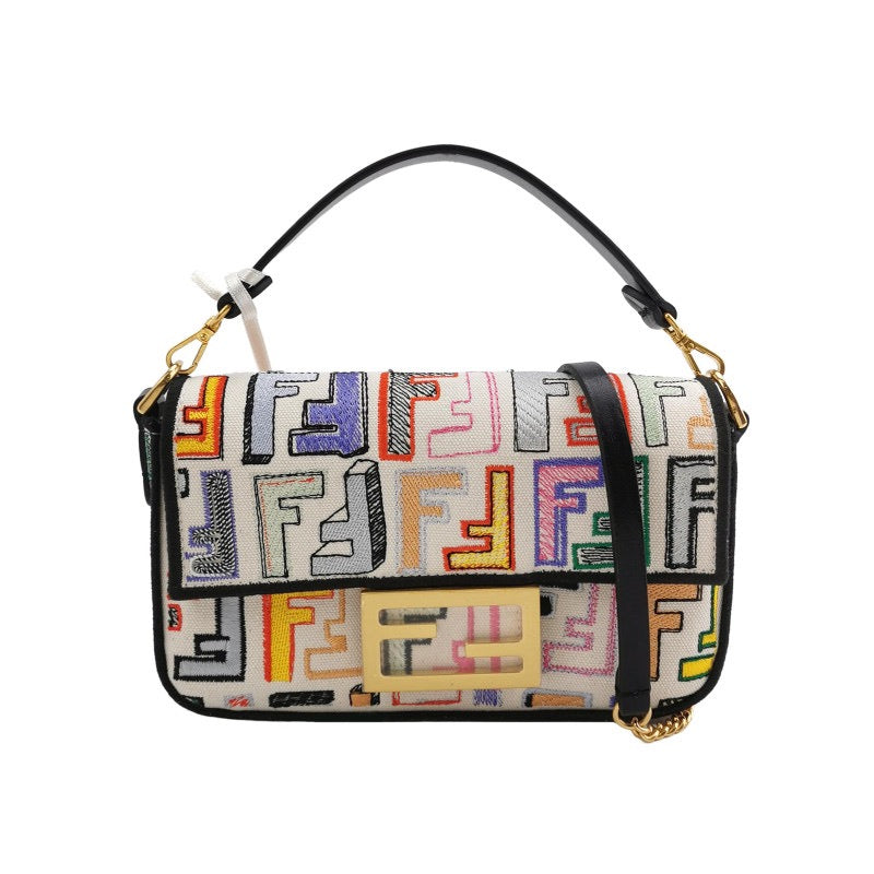 Fendi Baguette Mini Multicolor FF Zucca Canvas Crossbody Bag-Luxbags