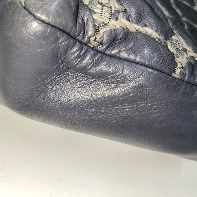 Chanel Tweed Square Stitch on Leather Bubble Grey Medium Shoulder Bag