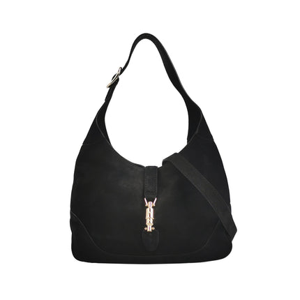 Gucci Jackie 1961 Medium Black Suede Leather Bag-Luxbags