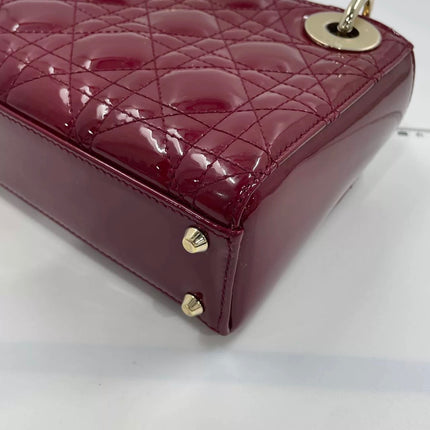 Lady Dior Mini Handbag 2017 Red Patent Leather Gold-tone Chain Strap