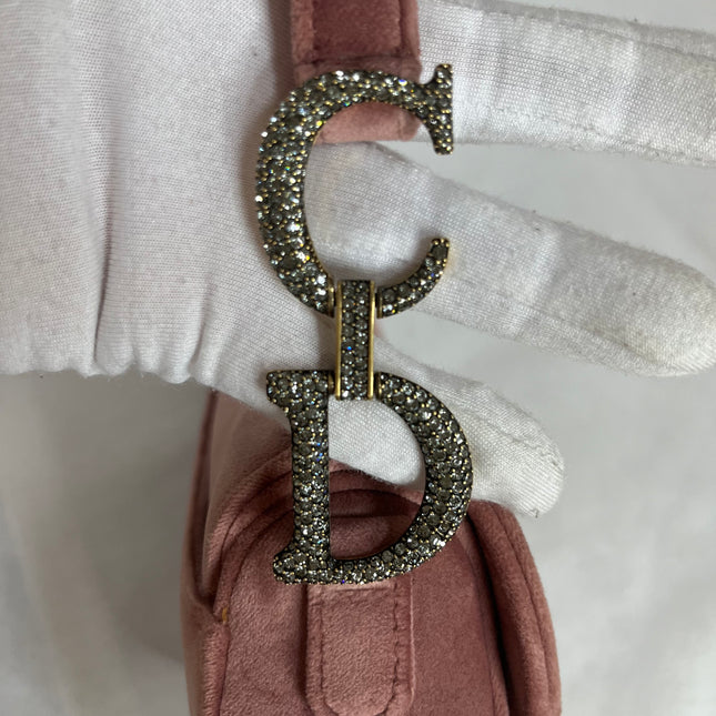Dior Saddle Mini Pink Velvet Handbag with Crystals