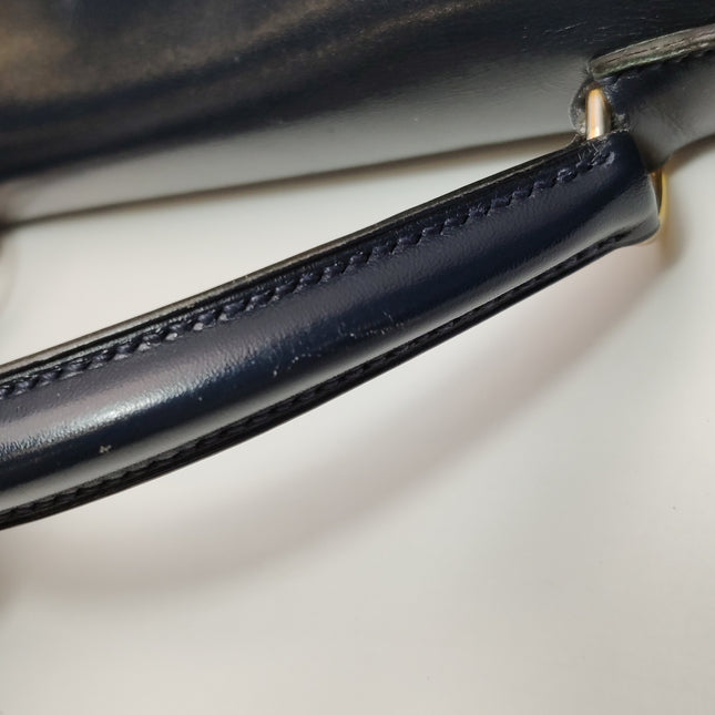 Hermes Kelly 32 Retourne 78 Blue Marine Navy Box Leather Gold HW 1980