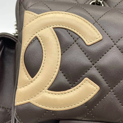 Chanel Cambon Large Dark Brown Calfskin Leather Double Strap Handbag