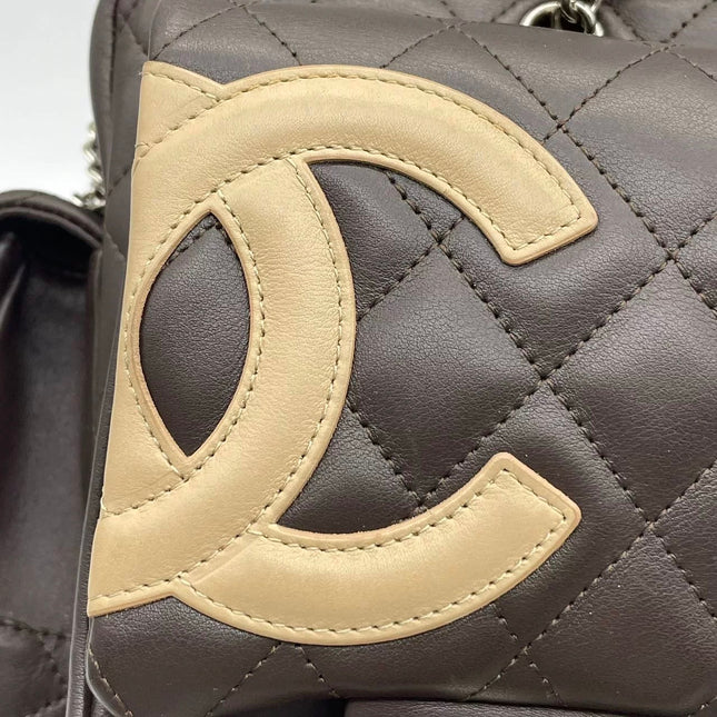 Chanel Cambon Large Dark Brown Calfskin Leather Double Strap Handbag