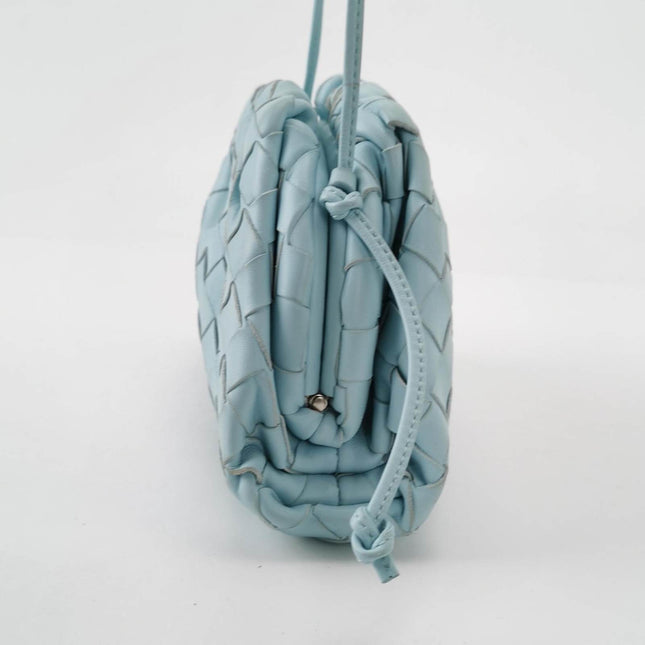 Sold Bottega Veneta Pouch Mini Intrecciato Blue Lambskin Leather Crossbody Bag